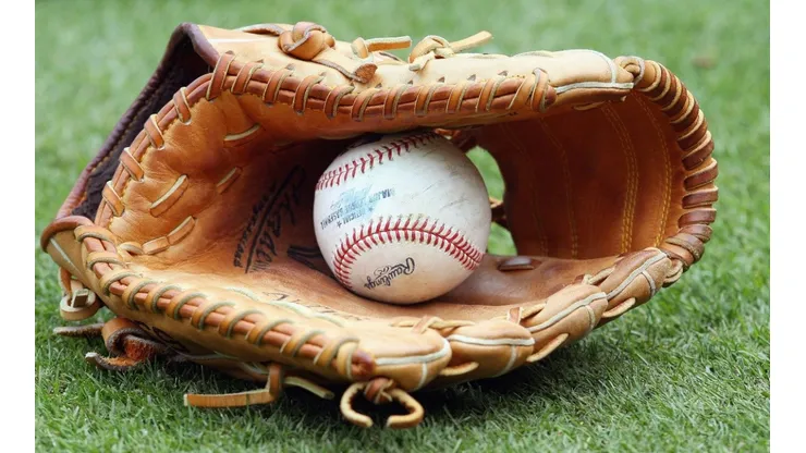 A general view of a MLB ball and glove taken before the game.