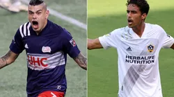 Gustavo Bou (left) of New England Revolution and Ethan Zubak (right) of Los Angeles Galaxy.