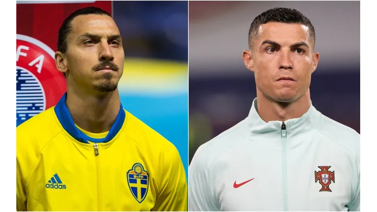 Zlatan Ibrahimovic of Sweden (left) and Cristiano Ronaldo of Portugal (right).