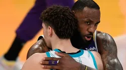 LeBron James embracing LaMelo Ball. (Getty)