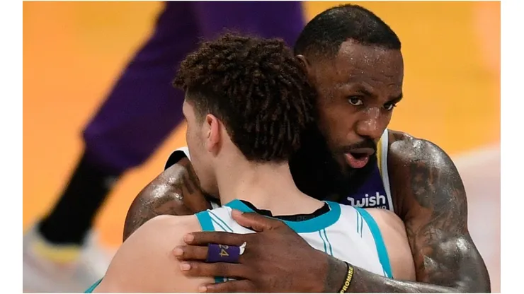 LeBron James embracing LaMelo Ball. (Getty)