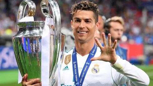 Cristiano Ronaldo of Real Madrid poses with the UEFA Champions League trophy following the UEFA Champions League Final between Real Madrid and Liverpool at NSC Olimpiyskiy Stadium on May 26, 2018 in Kiev, Ukraine.