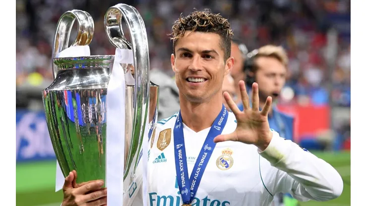 Cristiano Ronaldo of Real Madrid poses with the UEFA Champions League trophy following the UEFA Champions League Final between Real Madrid and Liverpool at NSC Olimpiyskiy Stadium on May 26, 2018 in Kiev, Ukraine.
