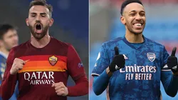 Borja Mayoral of Roma (left) and Pierre-Emerick Aubameyang of Arsenal (right).