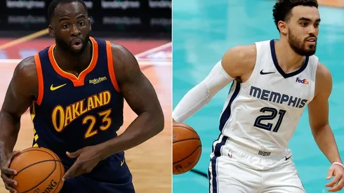 Draymond Green (left) of the Golden State Warriors and Tyus Jones (right) of the Memphis Grizzlies. (Getty)
