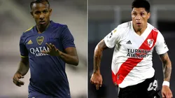 Boca Juniors' Sebastián Villa (left) and River Plate's Enzo Pérez (Getty).