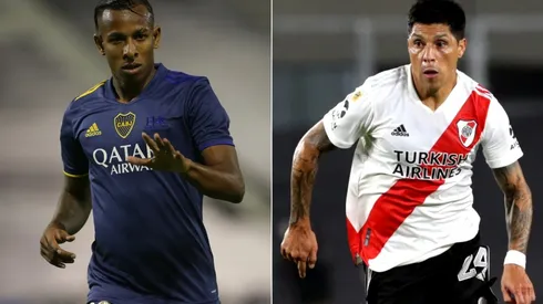 Boca Juniors' Sebastián Villa (left) and River Plate's Enzo Pérez (Getty).