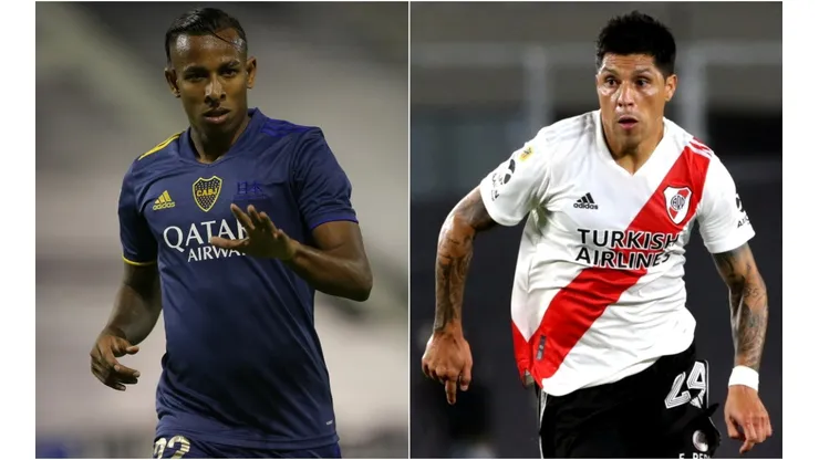 Boca Juniors' Sebastián Villa (left) and River Plate's Enzo Pérez (Getty).