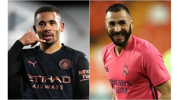 Gabriel Jesus of Manchester City (left) and Karim Benzema of Real Madrid (right). (Getty)