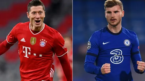 Robert Lewandowski of Bayern (left) and Timo Werner of Chelsea (right). (Getty)