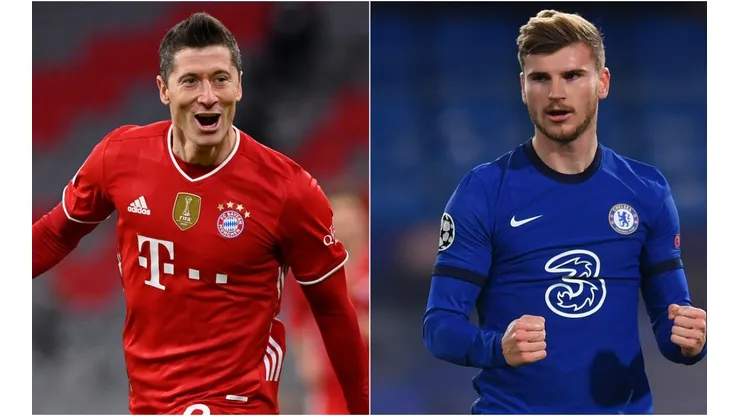 Robert Lewandowski of Bayern (left) and Timo Werner of Chelsea (right). (Getty)