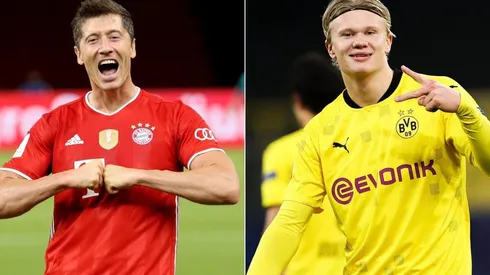 Robert Lewandowski of Bayern (left) and Erling Haaland of Borussia Dortmund (right). (Getty)