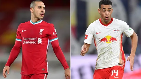 Liverpool's Thiago Alcántara (left) and RB Leipzig's Tyler Adams (Getty).