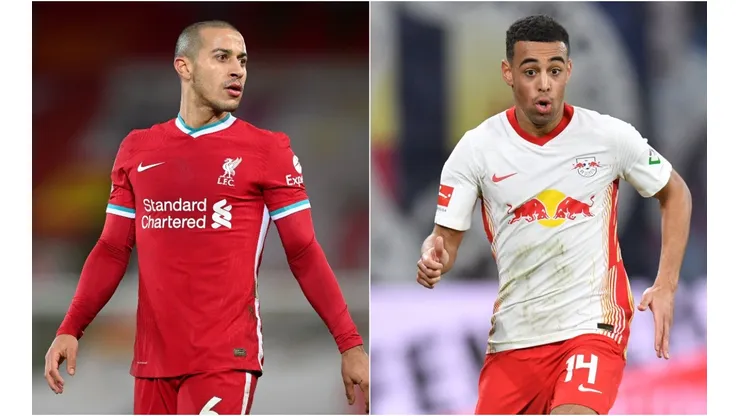Liverpool's Thiago Alcántara (left) and RB Leipzig's Tyler Adams (Getty).