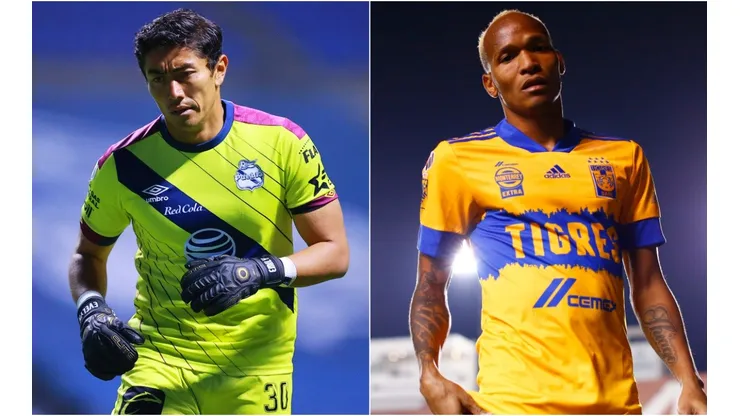 Jesus Rodriguez (left) of Puebla and Luis Quinones (right) of Tigres UANL. (Getty)