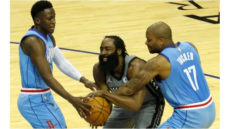 James Harden vs. the Rockets. (Getty)
