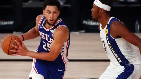 Myles Turner guarding Ben Simmons. (Getty)