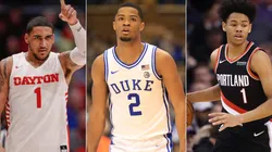 Obi Toppin of New York Knicks (left), Cassius Stanley of Indiana Pacers (centre), and Anfernee Simons Portland Trail Blazers (right). (Getty)