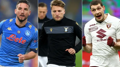 Dries Mertens of Napoli (left), Ciro Immobile of Lazio (centre), and Andrea Belotti of Torino (right). (Getty)