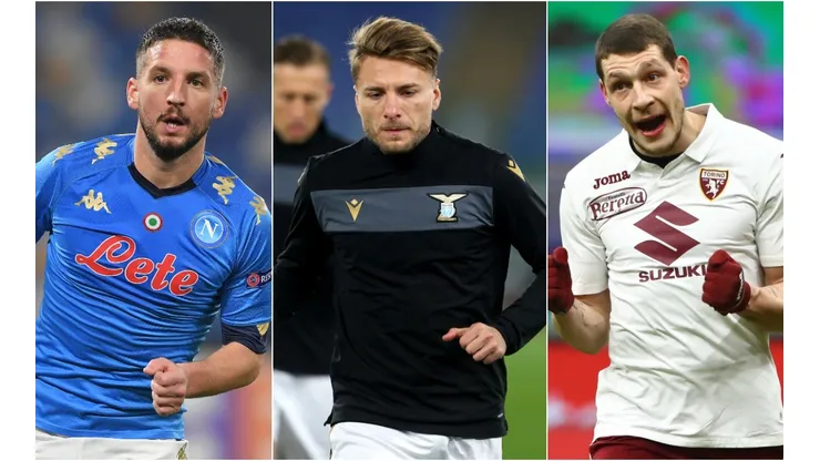 Dries Mertens of Napoli (left), Ciro Immobile of Lazio (centre), and Andrea Belotti of Torino (right). (Getty)