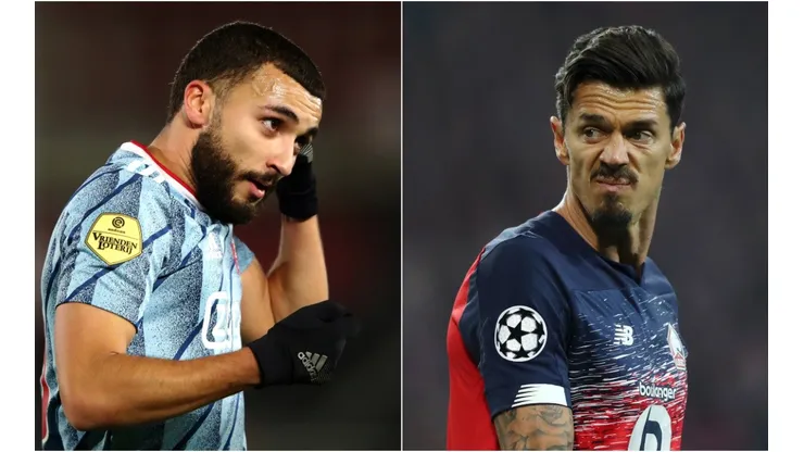 Zakaria Labyad (left) of Ajax and Jose Fonte (right) of Lille. (Getty)