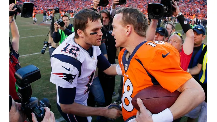 Tom Brady and Peyton Manning after their last duel. (Getty)