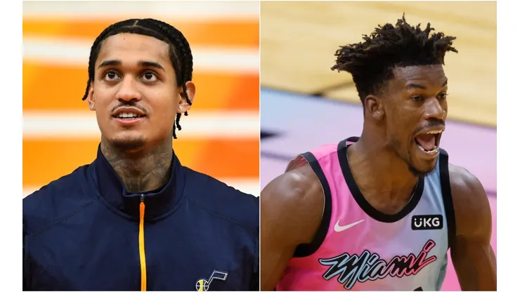 Jordan Clarkson (left) of the Utah Jazz and Jimmy Butler (right) of the Miami Heat. (Getty)