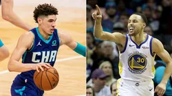 LaMelo Ball (left) & Stephen Curry. (Getty)