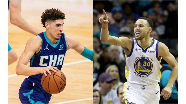 LaMelo Ball (left) & Stephen Curry. (Getty)