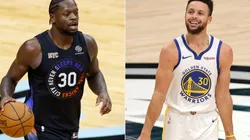 Julius Randle (left) & Stephen Curry. (Getty)