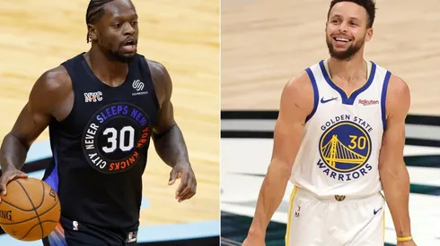 Julius Randle (left) & Stephen Curry. (Getty)