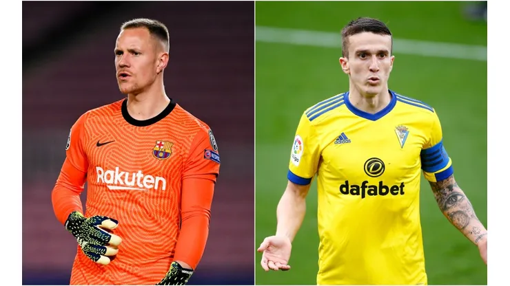 Marc-Andre ter Stegen of Barcelona (left) and Salvi Sanchez of Cadiz (right). (Getty)