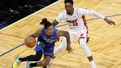 Markelle Fultz #20 of the Orlando Magic dribbles past Bam Adebayo #13 of the Miami Heat at Amway Center on December 23, 2020 in Orlando, Florida. (Getty)