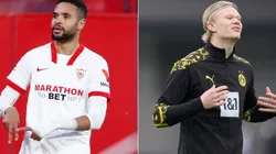 Sevilla's Youssef En-Nesyri (left) and Erling Haaland (right). (Getty)