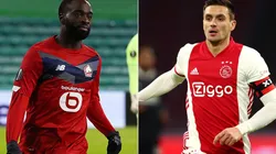 Jonathan Ikone of Lille (left) and Dusan Tadic of Ajax (right). (Getty)