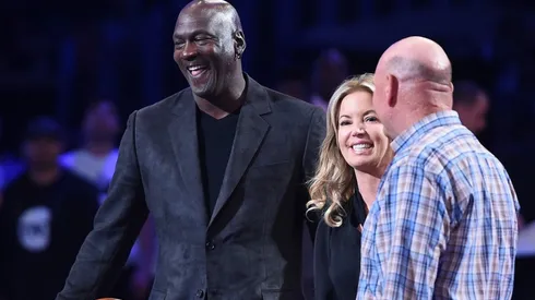 Michael Jordan, Jeanie Buss and Steve Ballmer during the 2019 All-Star Game.