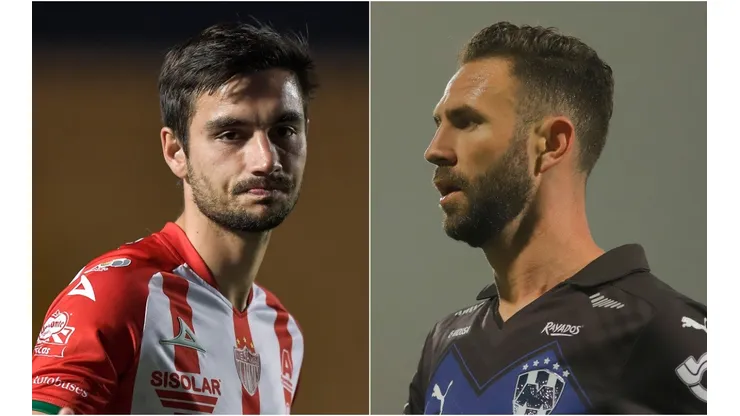 Unai Bilbao (left) of Necaxa and Miguel Layun of Monterrey (right). (Getty)_