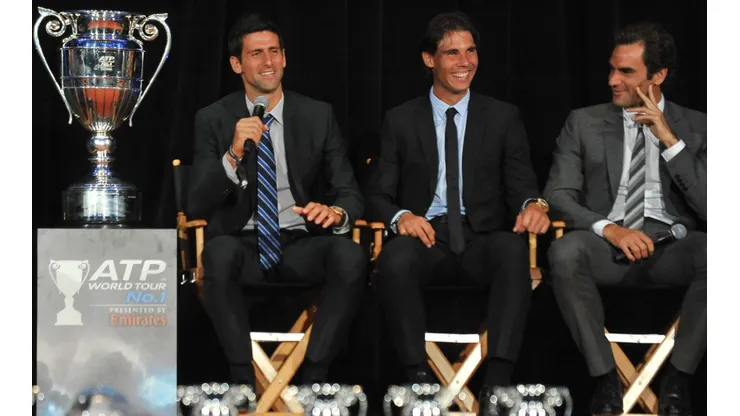 Novak Djokovic (left), Rafael Nadal (centre), and Roger Federer (right). (Getty)