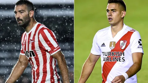 Martin Cauteruccio of Estudiantes (left) and Rafael Santos Borre of River Plate (right). (Getty)