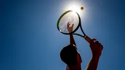 Tennis Player Joao Menezes serves during a training session amidst the coronavirus pandemic. (Getty)