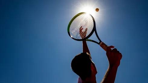 Tennis Player Joao Menezes serves during a training session amidst the coronavirus pandemic. (Getty)