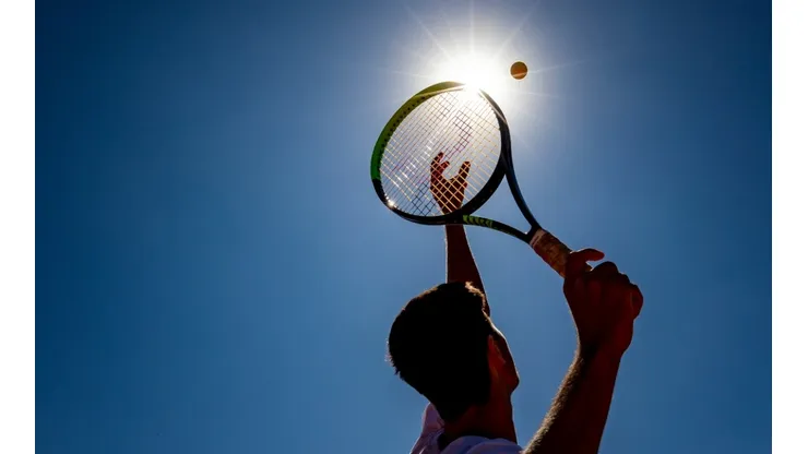 Tennis Player Joao Menezes serves during a training session amidst the coronavirus pandemic. (Getty)