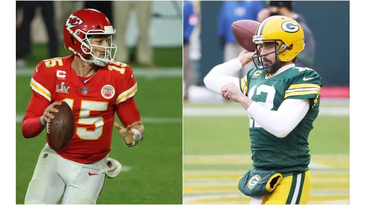 Patrick Mahomes (left) & Aaron Rodgers. (Getty)