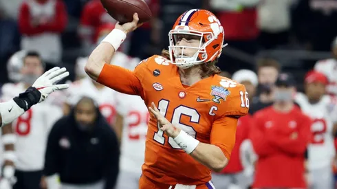 Trevor Lawrence during a college game with Clemson. (Getty)