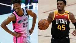 Jimmy Butler (left) of the Miami Heat and Donovan Mitchell (right) of the Utah Jazz. (Getty)