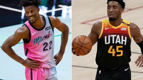 Jimmy Butler (left) of the Miami Heat and Donovan Mitchell (right) of the Utah Jazz. (Getty)