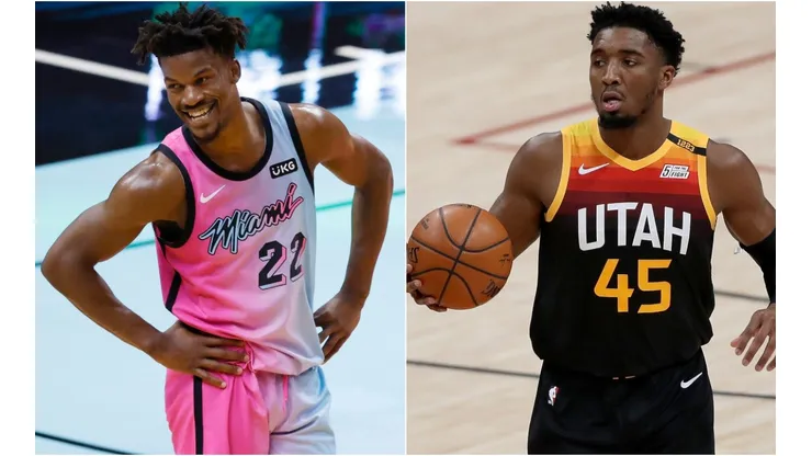 Jimmy Butler (left) of the Miami Heat and Donovan Mitchell (right) of the Utah Jazz. (Getty)