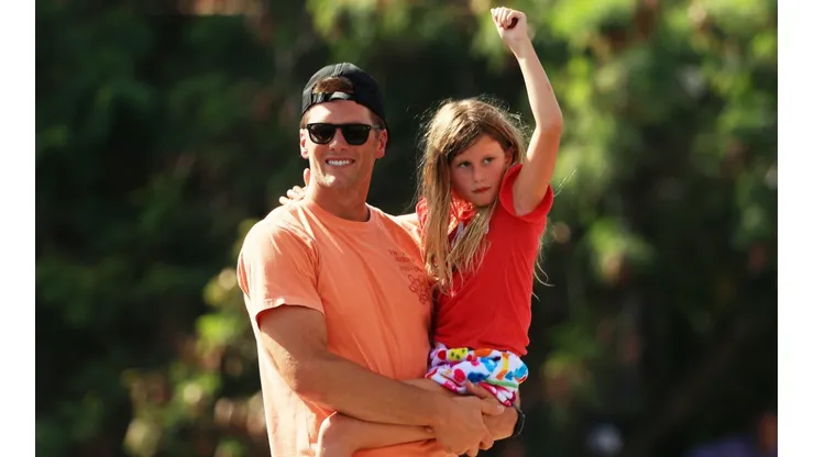 Tom Brady and his daughter during the Super Bowl LV celebrations. (Getty)