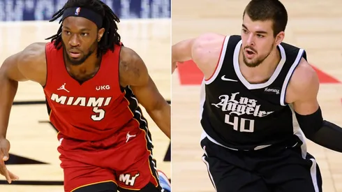 Precious Achiuwa (left) of the Miami Heat and Ivica Zubac (right) of the Los Angeles Clippers. (Getty)