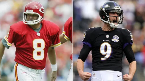 Morten Andersen (left) of the Kansas City Chiefs and Justin Tucker (right) of the Baltimore Ravens. (Getty)